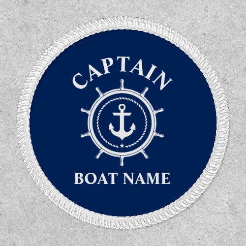 Captain Boat Name Anchor Rope Helm Blue White Patch