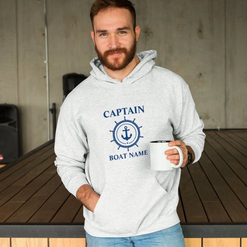 Captain Boat Name Anchor Rope Helm Nautical Gray Hoodie