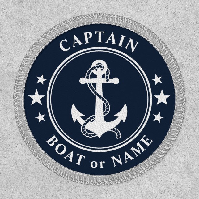 Captain Boat Name Anchor Rope Stars Blue White Patch (Front)