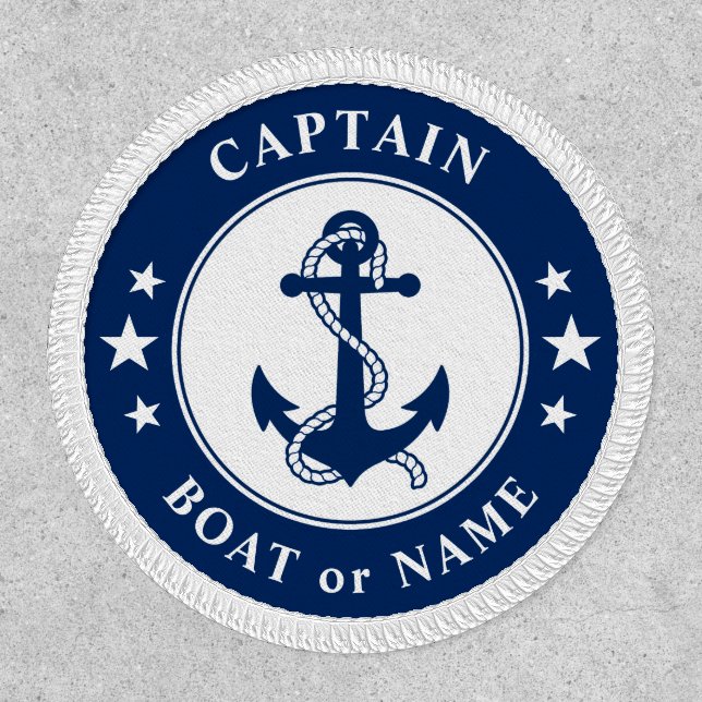 Captain Boat Name Anchor Rope Stars Navy Blue Patch (Front)