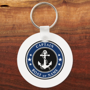 Captain Boat Name Anchor Rope Stars Photo Back Keychain