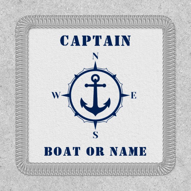 Captain Boat Name Compass Anchor Blue White Patch (Front)