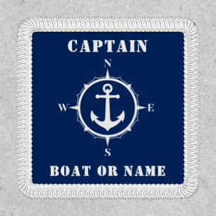 Captain Boat Name Compass Anchor Navy Blue White Patch