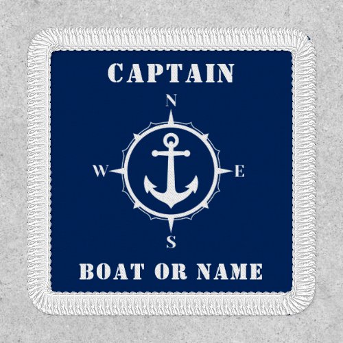 Captain Boat Name Compass Anchor Navy Blue White Patch