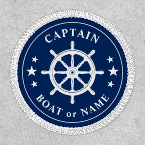 Captain Boat Name Helm Wheel Stars Navy Blue White Patch