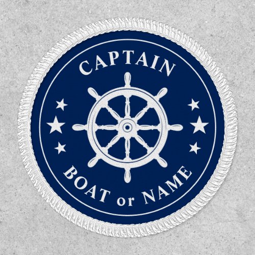 Captain Boat Name Helm Wheel Stars Navy Blue White Patch