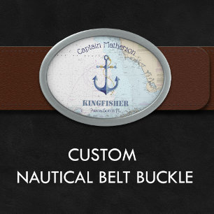Captain, Boat Name & Home Port Nautical Chart Belt Buckle