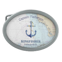 Captain, Boat Name &amp; Home Port Nautical Chart Belt Buckle
