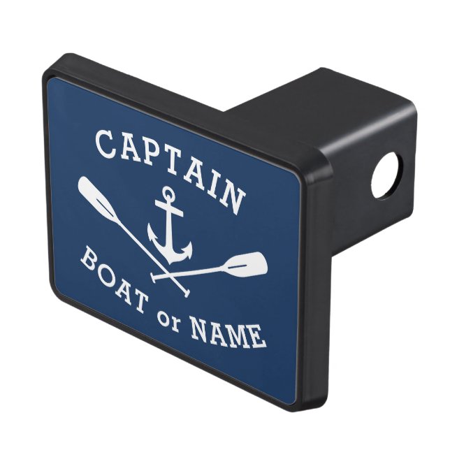 Captain Boat Name Nautical Anchor Crossed Oars Hitch Cover (Top Right)