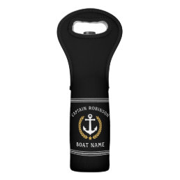Captain Boat Name Nautical Anchor Gold Laurel Blk Wine Bag