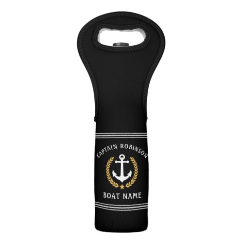 Captain Boat Name Nautical Anchor Gold Laurel Blk Wine Bag