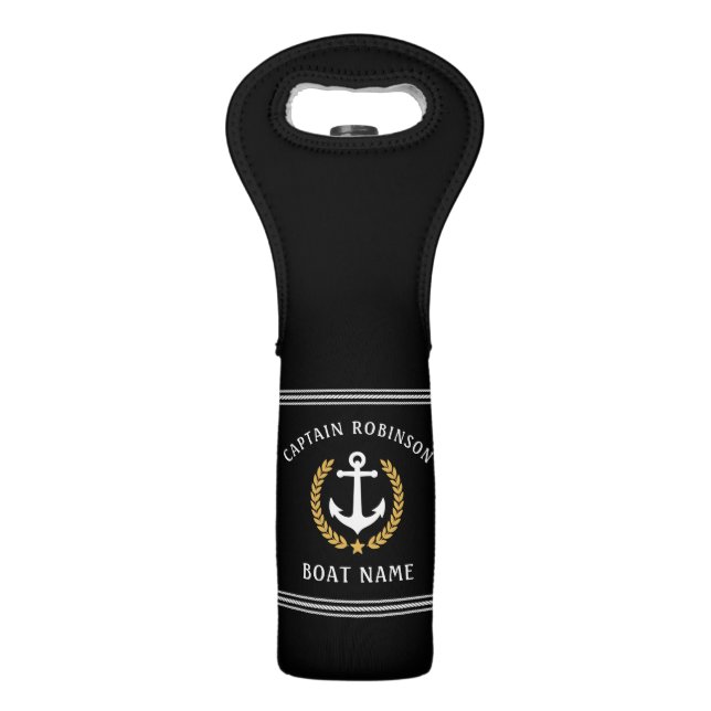 Captain Boat Name Nautical Anchor Gold Laurel Blk Wine Bag (Front)