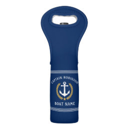 Captain Boat Name Nautical Anchor Gold Laurel Navy Wine Bag