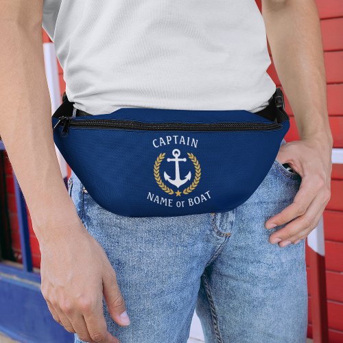 Captain Boat Name Nautical Anchor Gold Laurel Star Fanny Pack