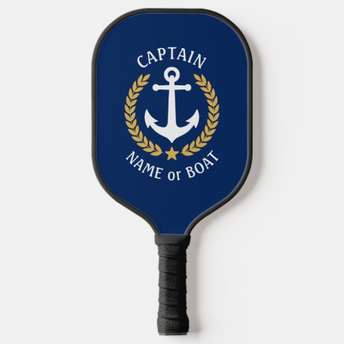 Captain Boat Name Nautical Anchor Gold Laurel Star Pickleball Paddle