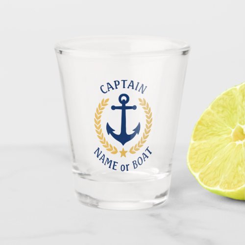 Captain Boat Name Nautical Anchor Gold Laurel Star Shot Glass