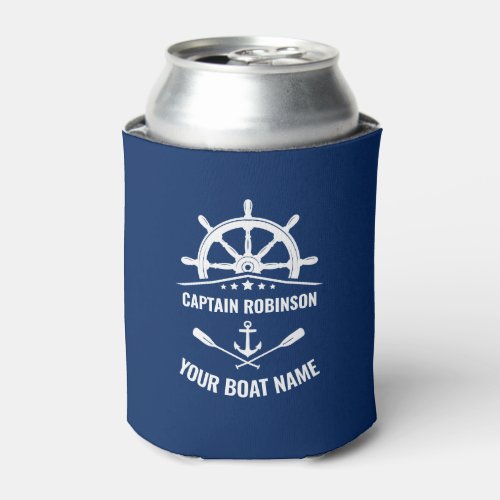 Captain  Boat Name Nautical Anchor Oars Helm Navy Can Cooler