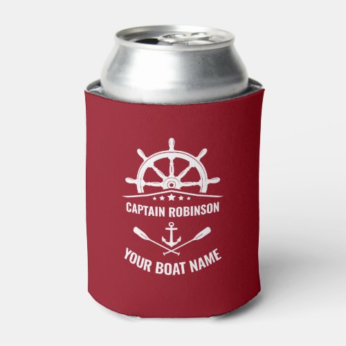 Captain  Boat Name Nautical Anchor Oars Helm Red Can Cooler