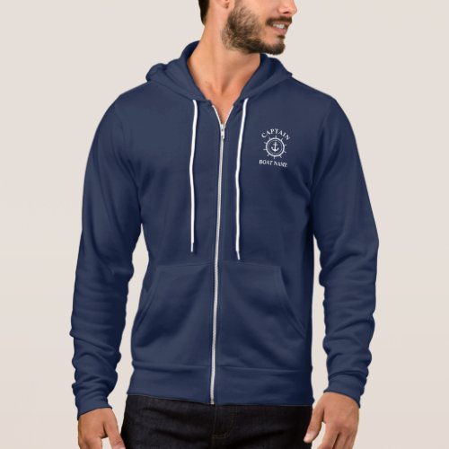 Captain Boat Name Nautical Anchor Rope Helm Blue Hoodie