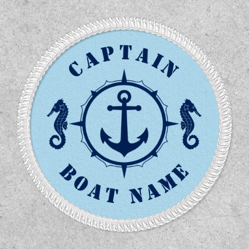 Captain Boat Name Nautical Anchor Seahorse Blue Patch