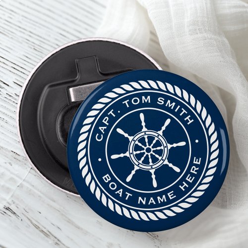 Captain boat name rope frame nautical ships wheel bottle opener