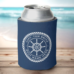 Captain boat name rope frame nautical ship&#39;s wheel can cooler