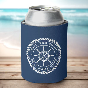 Captain boat name rope frame nautical ship's wheel can cooler