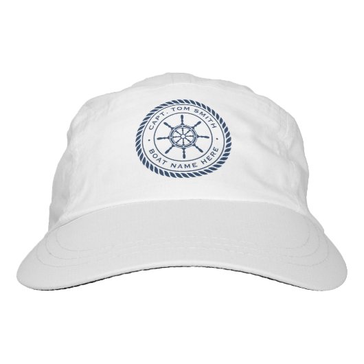 Captain boat name rope frame nautical ship's wheel hat (Front)