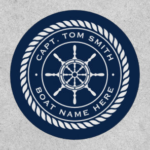 Captain boat name rope frame nautical ship's wheel patch
