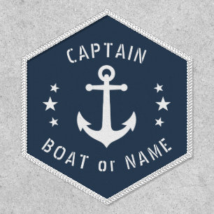Captain Boat Name Vintage Anchor Stars Mist Blue Patch