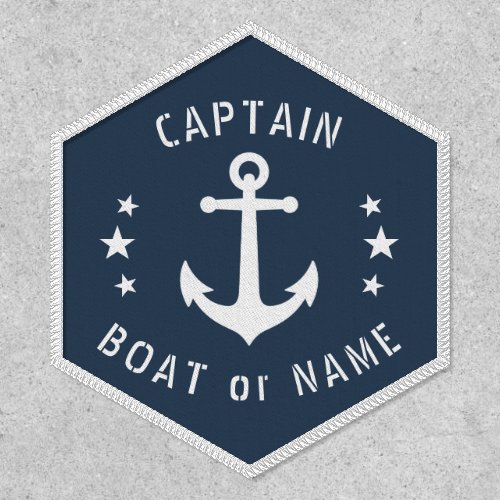 Captain Boat Name Vintage Anchor Stars Mist Blue Patch