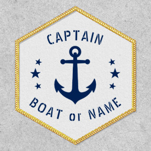 Captain Boat Name Vintage Anchor Stars Navy White Patch