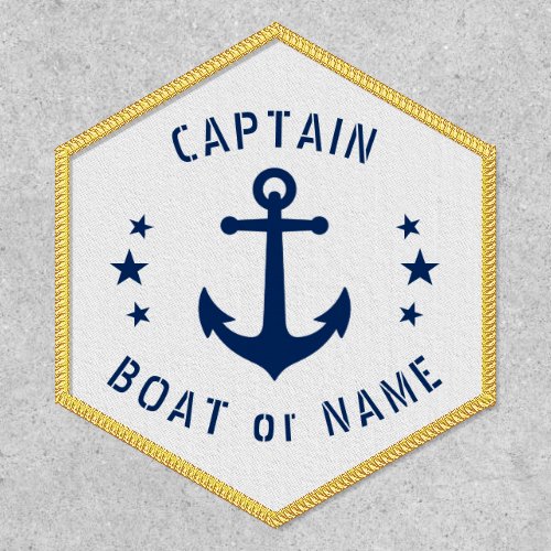 Captain Boat Name Vintage Anchor Stars Navy White Patch