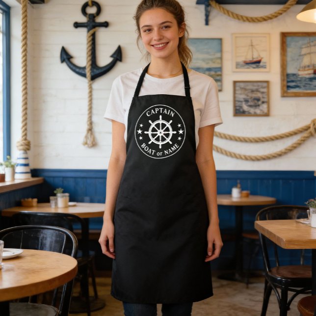 Captain Boat or Name Nautical Ship Helm Stars Apron (Creator Uploaded)