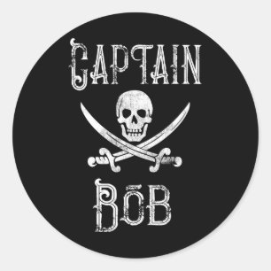Captain Bob - Vintage Personalized Pirate Boating Classic Round Sticker