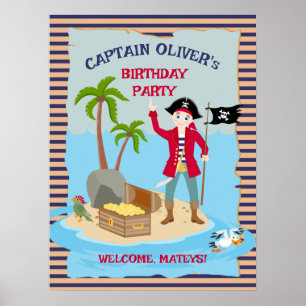 Captain Boy Pirate Ship Welcome Birthday Party Poster