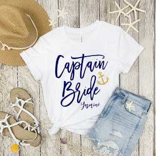 Captain Bride Modern Blue Calligraphy T-Shirt
