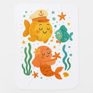 Captain Bubble & Friends – Cute Kids Ocean Art Bla Baby Blanket