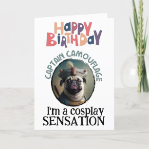 Captain Camouflage: Funny Pug in a Costume Letterpress Thank You Card