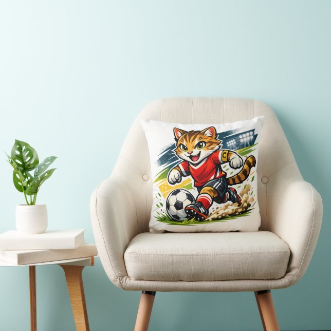 Captain Cat: The Soccer Sprint Throw Pillow (Chair)