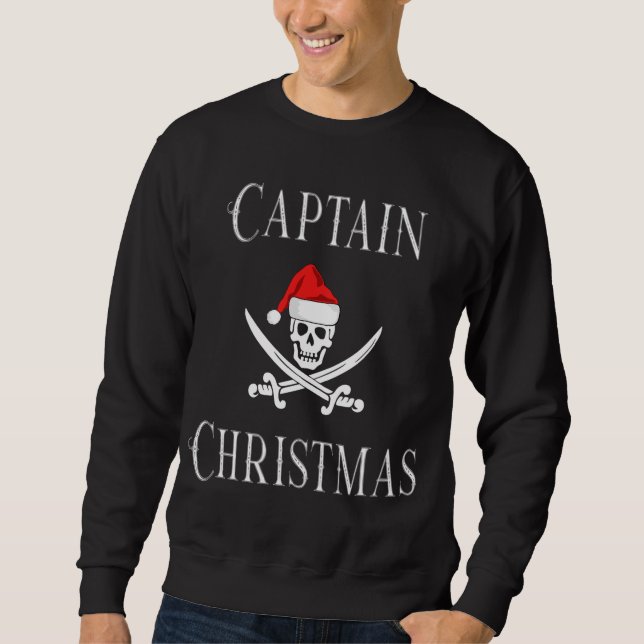 Captain Christmas Holiday Pirate Skull Santa Hat B Sweatshirt (Front)