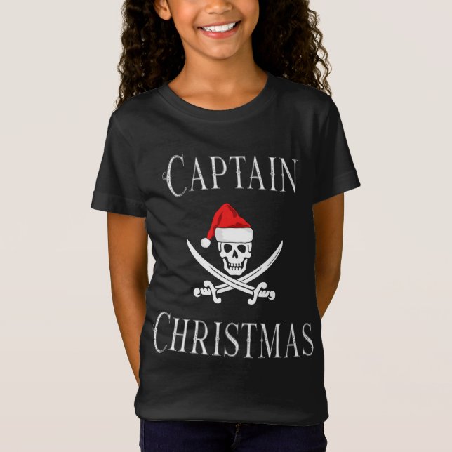 Captain Christmas Holiday Pirate Skull Santa Hat B T-Shirt (Front)