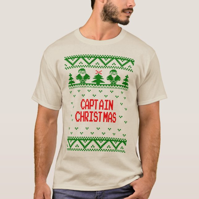 Captain Christmas Holiday Ugly Sweater T Shirt (Front)