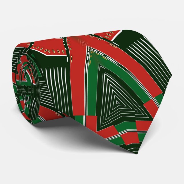 Captain Christmas Red & Green Geometric Scifi Vibe Neck Tie (Rolled)