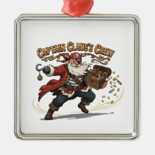 Captain Claus's Crew Christmas Pirate Metal Ornament