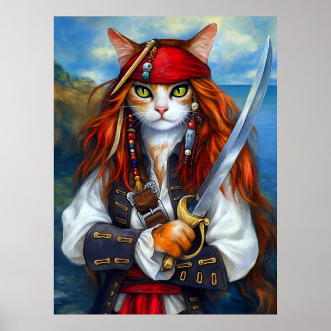 Captain Claws of the Azure Sea | Pirate Cat Poster (Front)