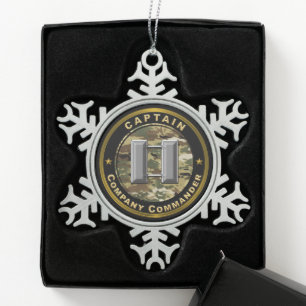 Captain Company Commander Snowflake Pewter Christmas Ornament