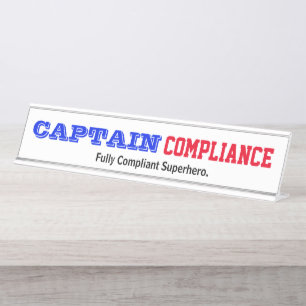 Captain Compliance Funny Male Compliance Officer Desk Name Plate