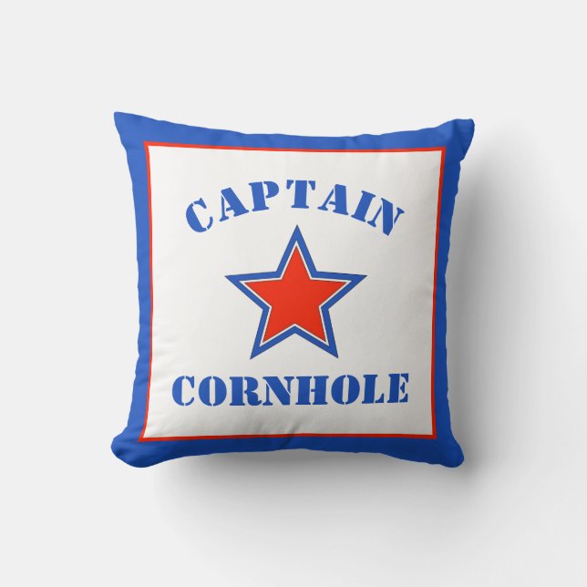 Captain Cornhole Throw Pillow (Front)