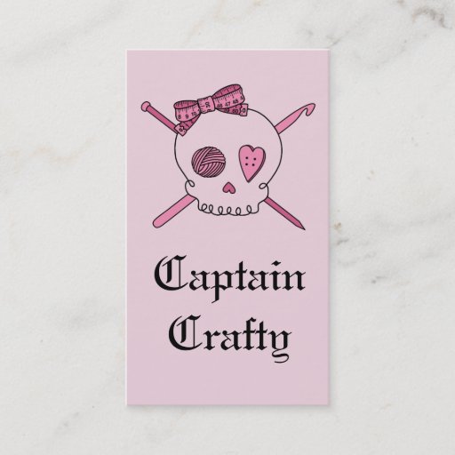 Customizable Captain Crafty Skull &amp; Craft Supplies (Pink Back) Business Card Templates